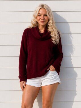 Kismet Knit Sweater Size Small Deep Red Cowl Neck Casual Cottagecore Sweater